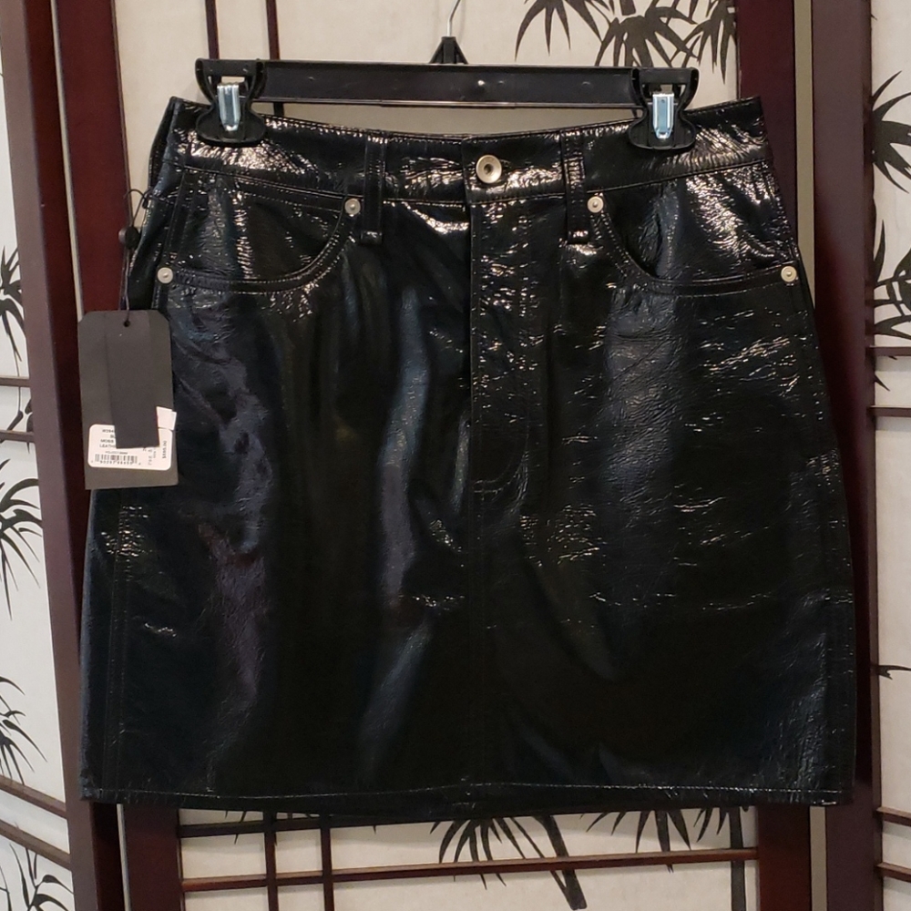 NWT RAG & BONE MOSS GLOSSY LEATHER SKIRT
